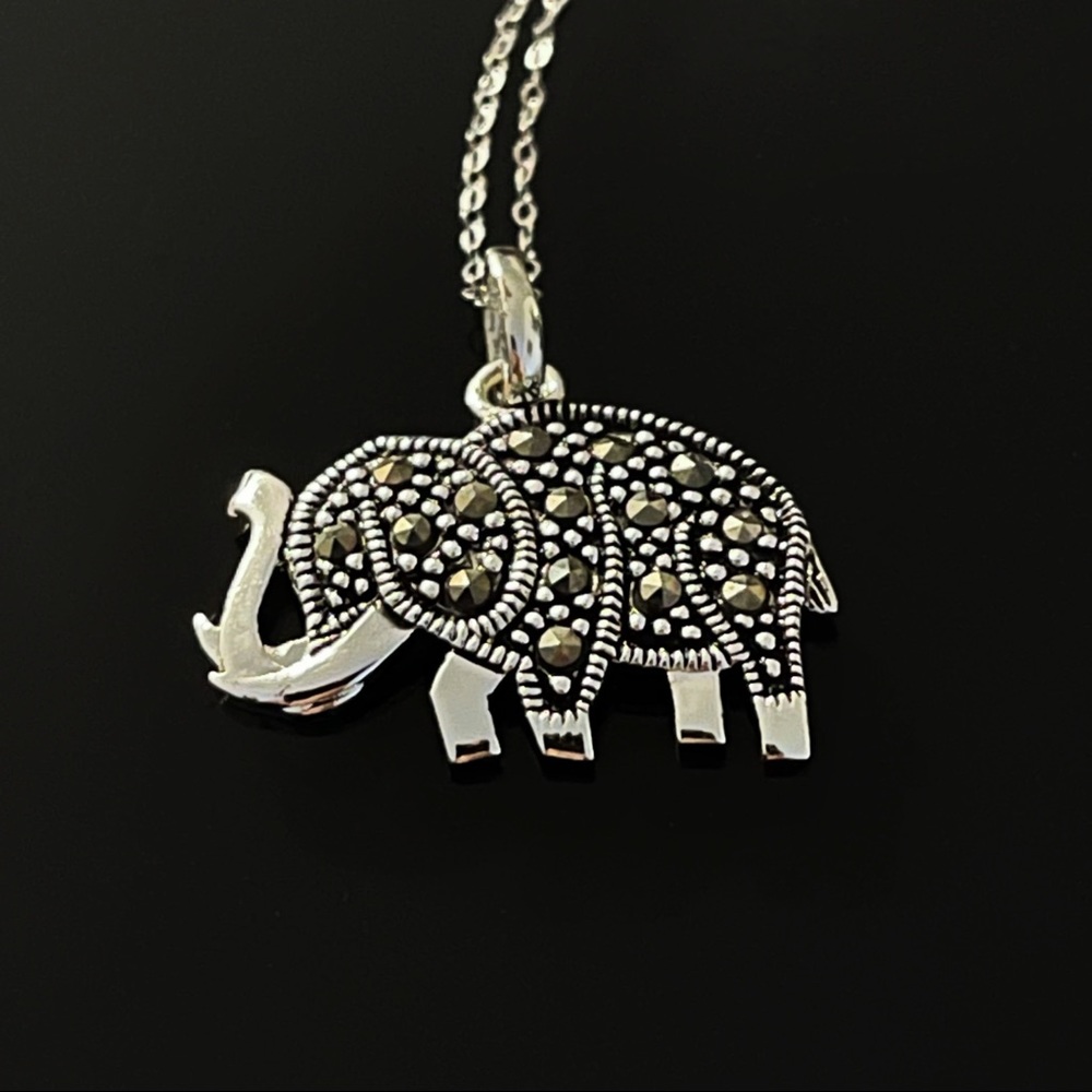 ✨ Genuine Marcasite Elephant Necklace Pendant